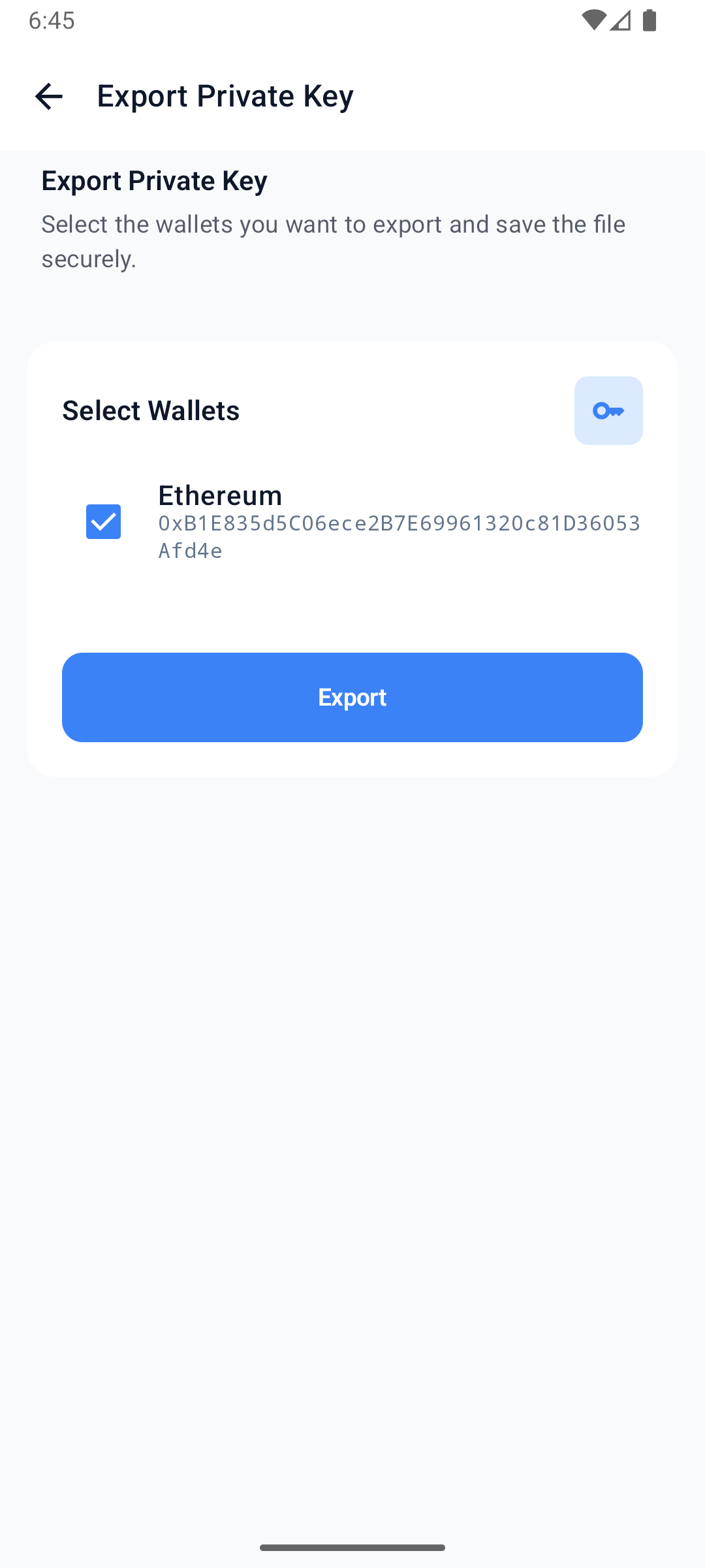Export screen