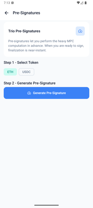 Pre-signature screen