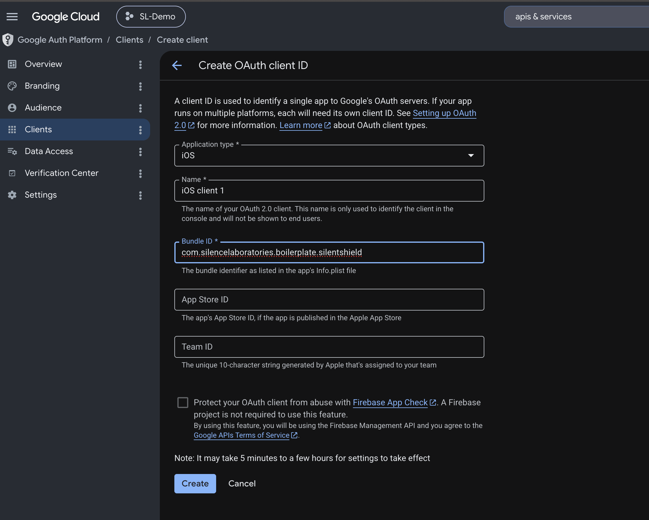 APIs & Services → Credentials → Create OAuth client ID → iOS
