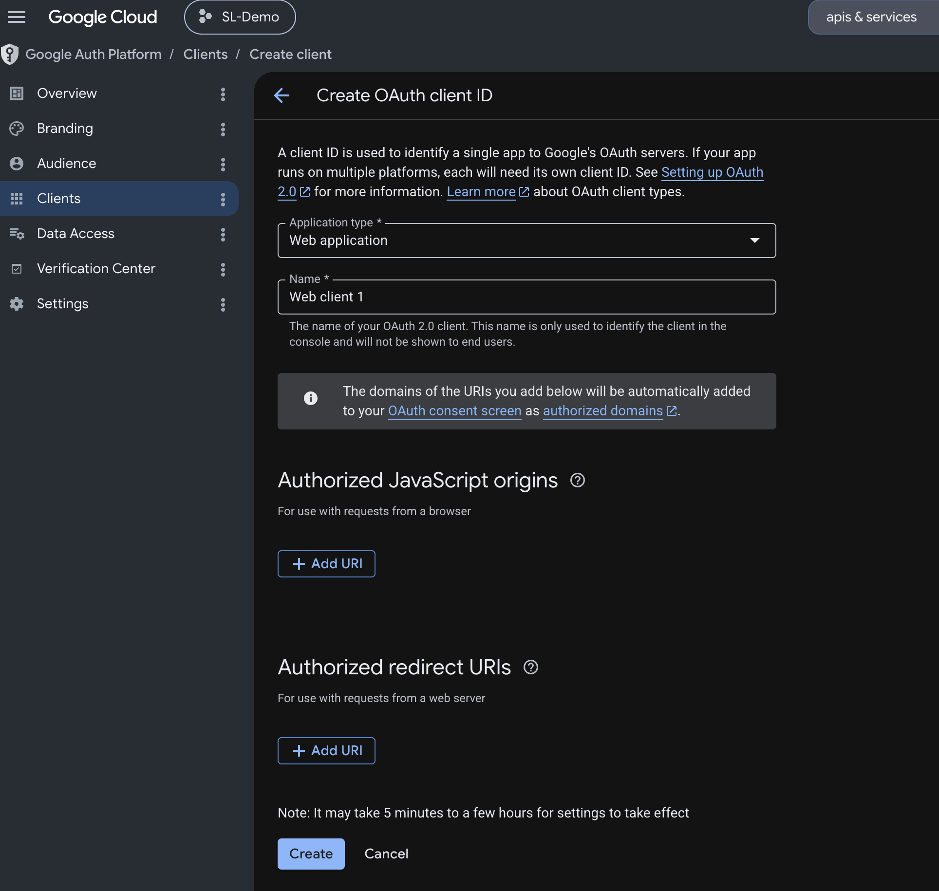 APIs & Services → Credentials → Create OAuth client ID → Web application